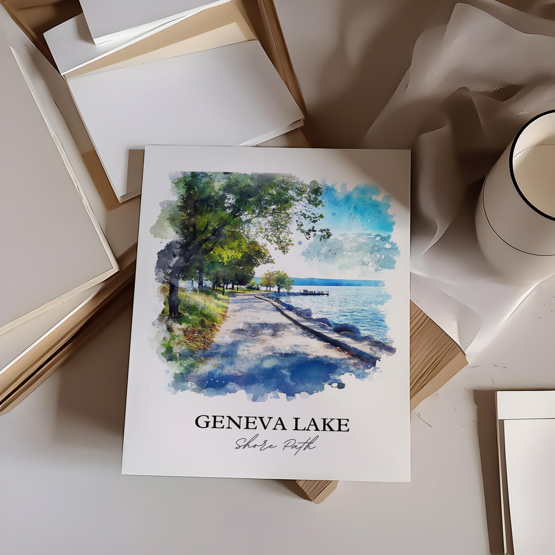 Geneva Lake WI Art, Walworth County Print, Wisconsin Artwork, Geneva Lake Shore Point Gift, Travel Print, Travel Poster, Housewarming Gift
