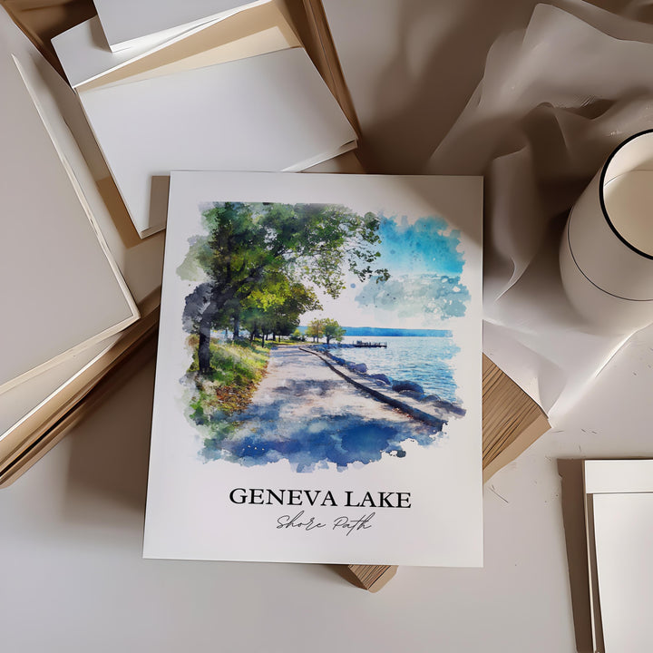 Geneva Lake WI Art, Walworth County Print, Wisconsin Artwork, Geneva Lake Shore Point Gift, Travel Print, Travel Poster, Housewarming Gift
