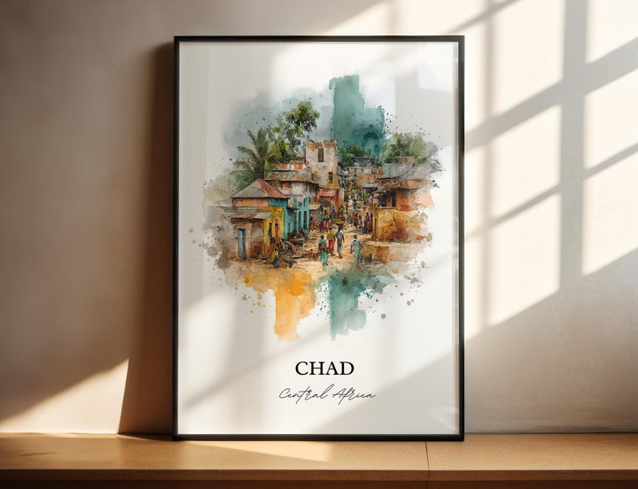 Chad Wall Art, Chad Print, Chad Watercolor Art, Central Africa Gift, Travel Print, Travel Poster, Housewarming Gift