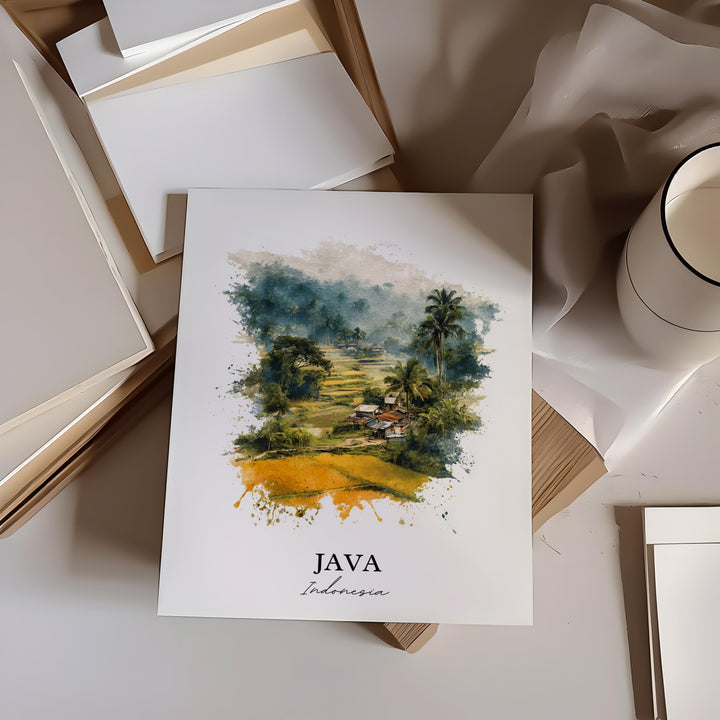 Java Indonesia Art, Indonesia Print, Indonesia Watercolor, Java Indonesia Gift, Indonesia Travel Print, Travel Poster, Housewarming Gift