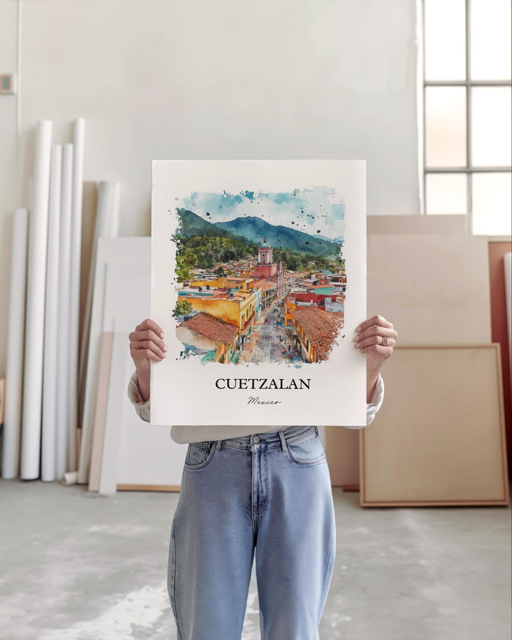 Cuetzalan Wall Art, Puebla Mexico Print, Mexico Watercolor Art, Cuetzalan Mexico Gift, Travel Print, Travel Poster, Housewarming Gift