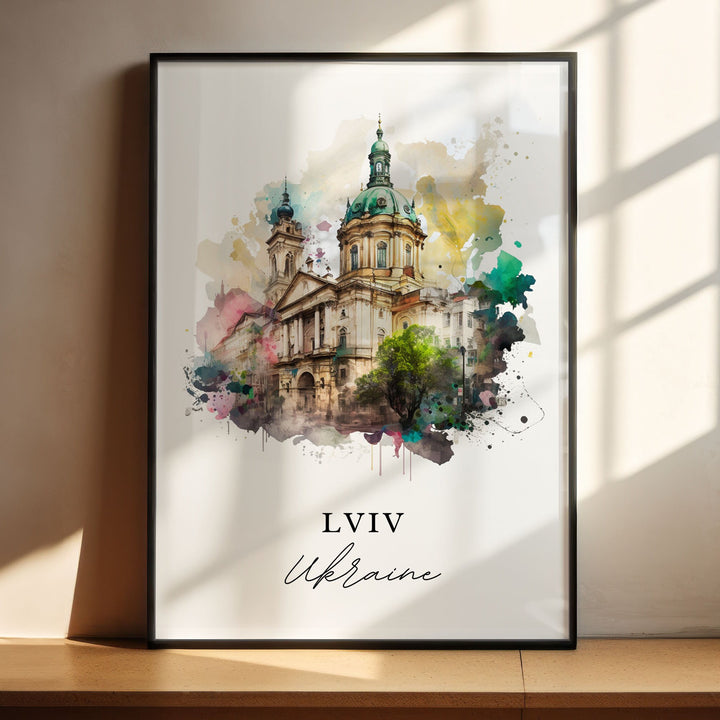 Lviv traditional travel art - Ukraine, Lviv poster, Wedding gift, Birthday present, Custom Text, Personalised Gift