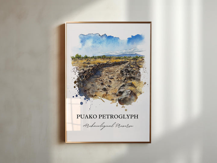 Puako Petroglyph Art, Puako Hawaii Print, Kailua-Kona Watercolor Art, Puako HI Gift, Travel Print, Travel Poster, Housewarming Gift