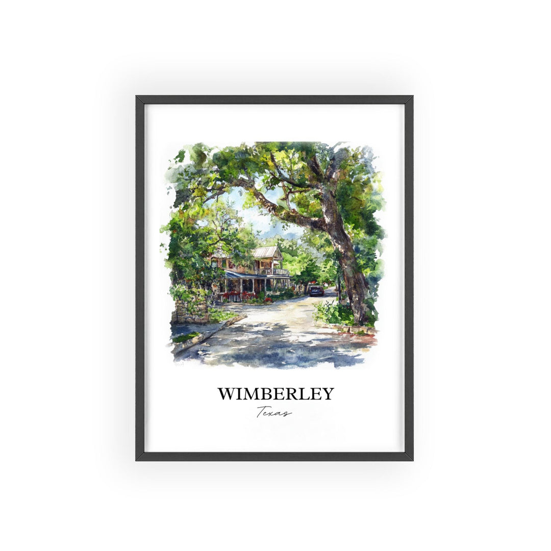 Wimberley TX Wall Art, Hays County Print, Texas Watercolor Art, Wimberley Texas Gift, Travel Print, Travel Poster, Housewarming Gift