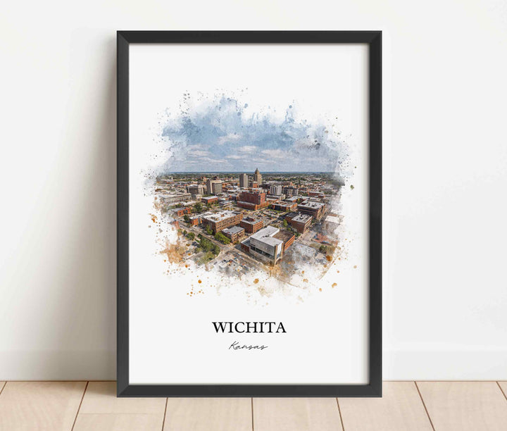 Wichita KS Wall Art, Wichita Print, Wichita Watercolor Art, Wichita Kansas Skyline Gift, Travel Print, Travel Poster, Housewarming Gift