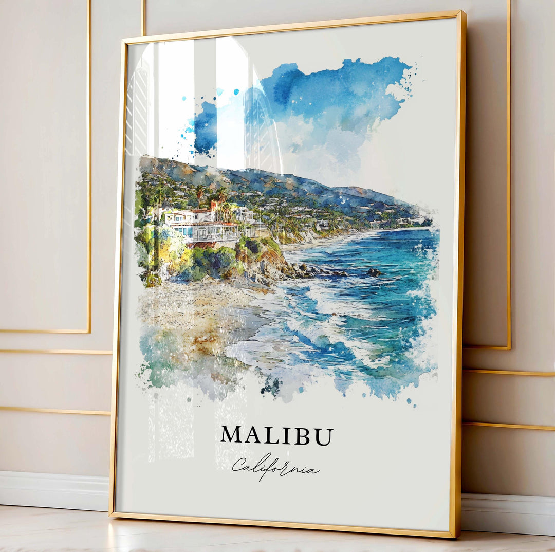 Malibu Wall Art, Malibu California Print, LA Watercolor Art, Malibu Cali Gift, Malibu