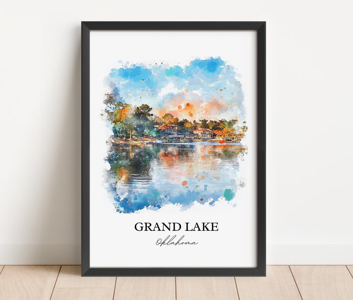 Grand Lake OK Wall Art, Ozark Mountains Print, Oklahoma Watercolor Art, Grand Lake OK Gift, Travel Print, Travel Poster, Housewarming Gift