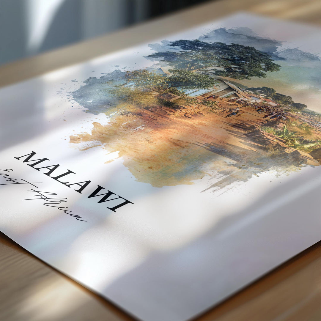 Malawi Wall Art, Malawi Print, Malawi Watercolor Art, East Africa Gift, Travel Print, Travel Poster, Housewarming Gift
