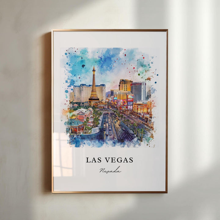 Las Vegas Wall Art, Las Vegas Print, Vegas Strip Watercolor Art, Vegas Strip Art Gift, Travel Poster, Housewarming Gift