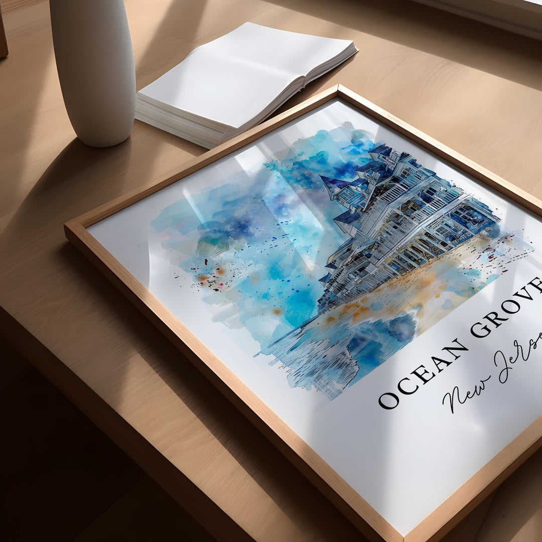 Ocean Grove Wall Art, Ocean Grove Print, Ocean Grove NJ Watercolor Art, Jersey Shore Gift, Travel Poster, Housewarming Gift