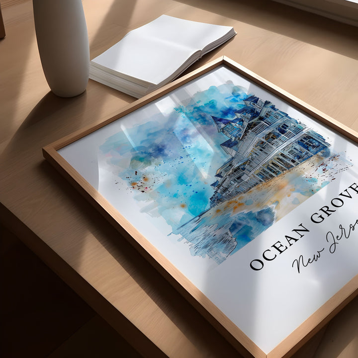 Ocean Grove Wall Art, Ocean Grove Print, Ocean Grove NJ Watercolor Art, Jersey Shore Gift, Travel Poster, Housewarming Gift