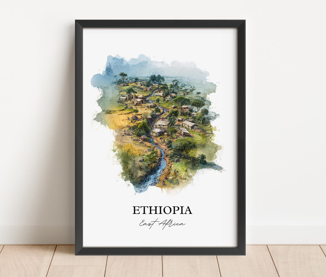 Ethiopia Wall Art, Ethiopia Country Print, Ethiopia Watercolor Art, Ethiopia Gift, Travel Print, Travel Poster, Housewarming Gift