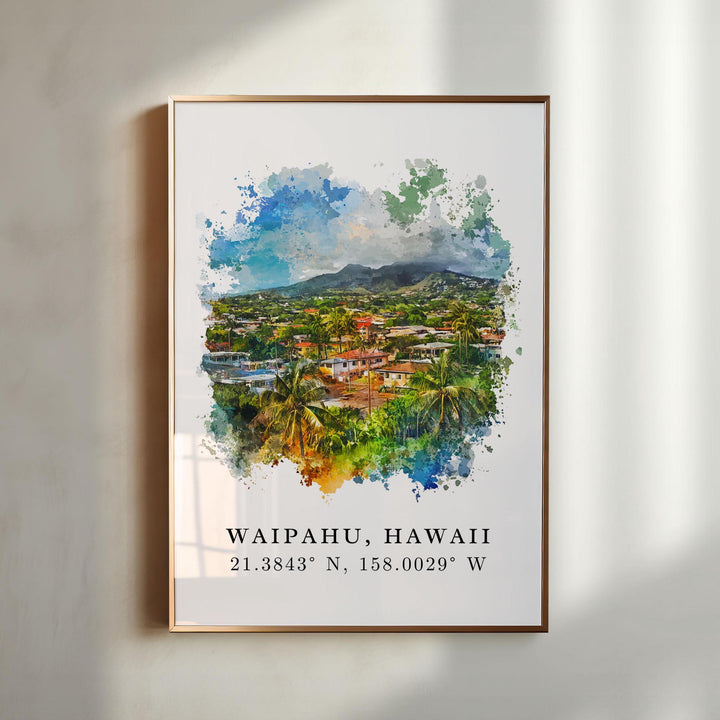 Waipahu Wall Art, Waipahu Print, Oahu Watercolor Art, Oahu Hawaii Gift, Travel Poster, Housewarming Gift