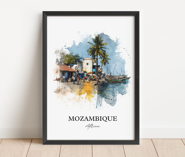 Mozambique Wall Art, Mozambique Print, Mozambique Watercolor Art, Mozambique Gift, Travel Print, Travel Poster, Housewarming Gift