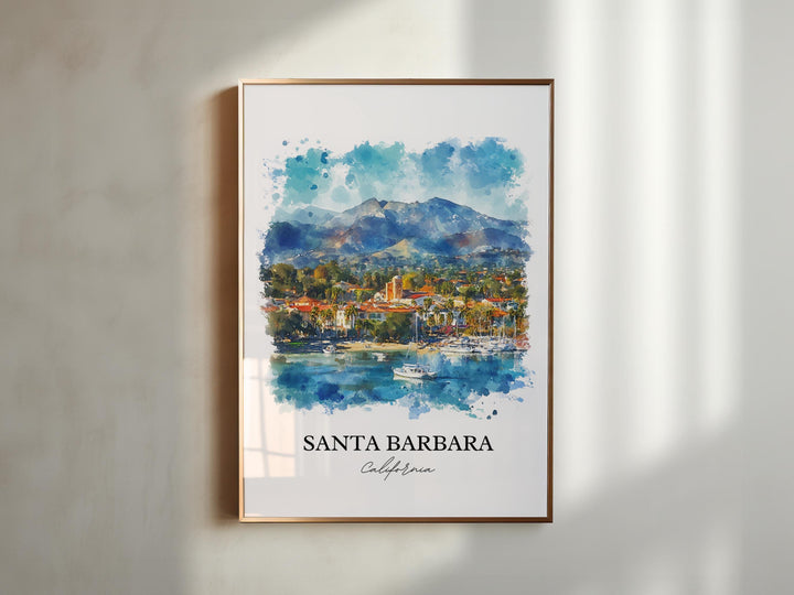Santa Barbara Wall Art, California Print, Santa Barbara Watercolor Art, Santa Barbara Gift, Travel Print, Travel Poster, Housewarming Gift