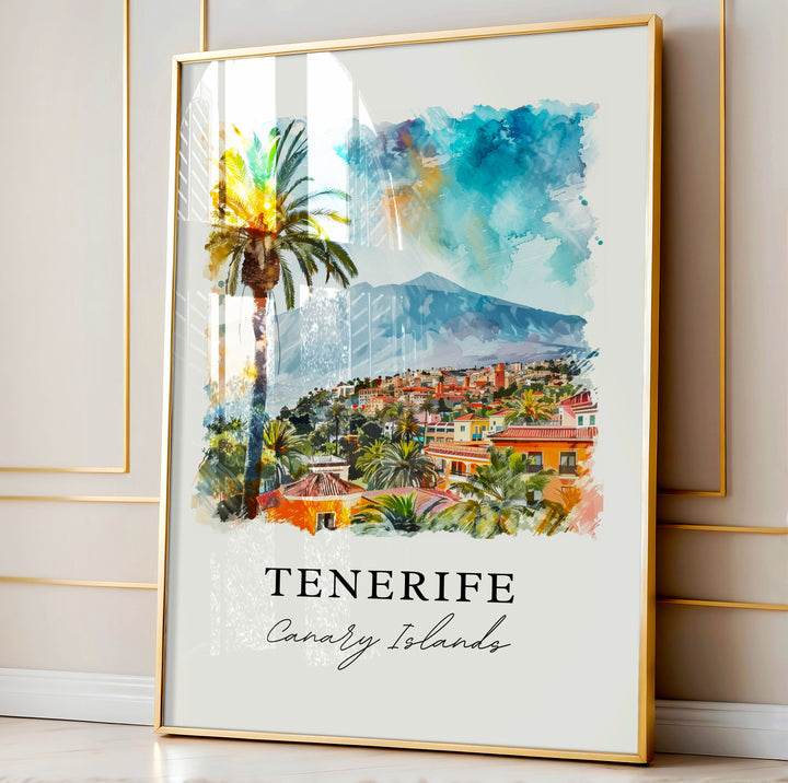 Tenerife Wall Art, Tenerife Canary Islands Print, Tenerife Watercolor Art, Mt. Teide Gift,