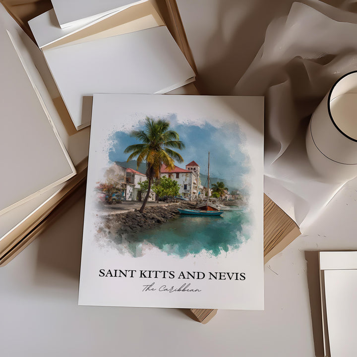 St. Kitts and Nevis Art, Saint Kitts Print, Nevis Watercolor Art, St. Kitts and Nevis Gift, Travel Print, Travel Poster, Housewarming Gift