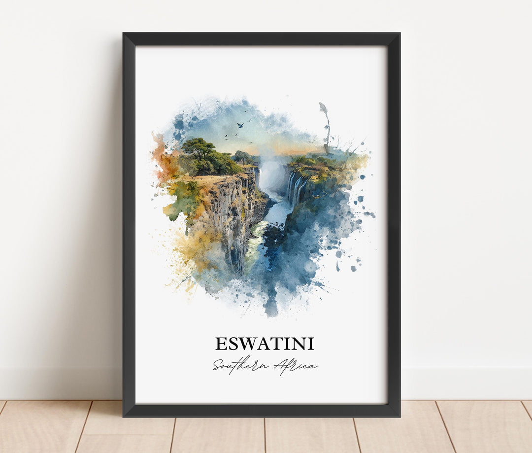 Eswatini Wall Art, Eswatini Print, South Africa Watercolor Art, Eswatini Gift, Travel Print, Travel Poster, Housewarming Gift