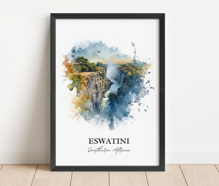 Eswatini Wall Art, Eswatini Print, South Africa Watercolor Art, Eswatini Gift, Travel Print, Travel Poster, Housewarming Gift