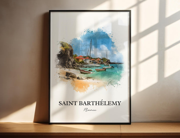 Saint Barthélemy Wall Art, St Barts Print, Caribbean Watercolor Art, St. Barts Gift, St Barts Travel Print, Travel Poster, Housewarming Gift