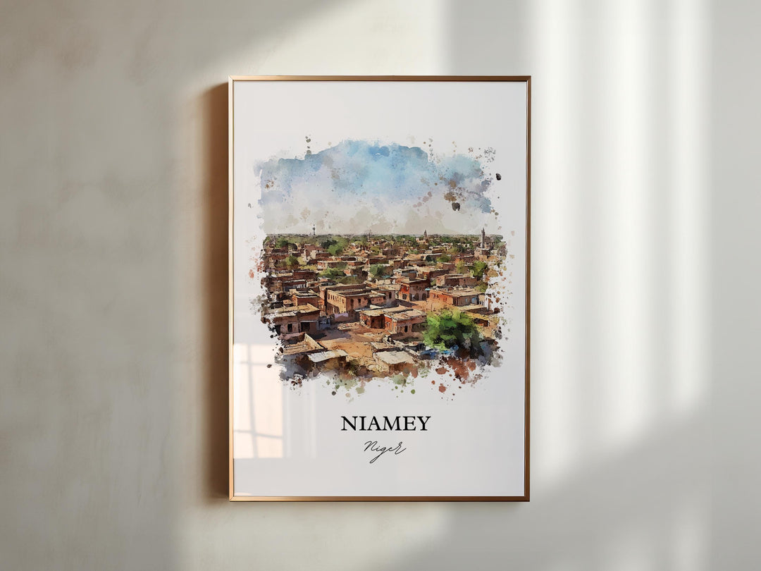 Niamey Wall Art, Niamey Niger Print, Niger Watercolor Art, Niger Africa Gift, Travel Print, Travel Poster, Housewarming Gift