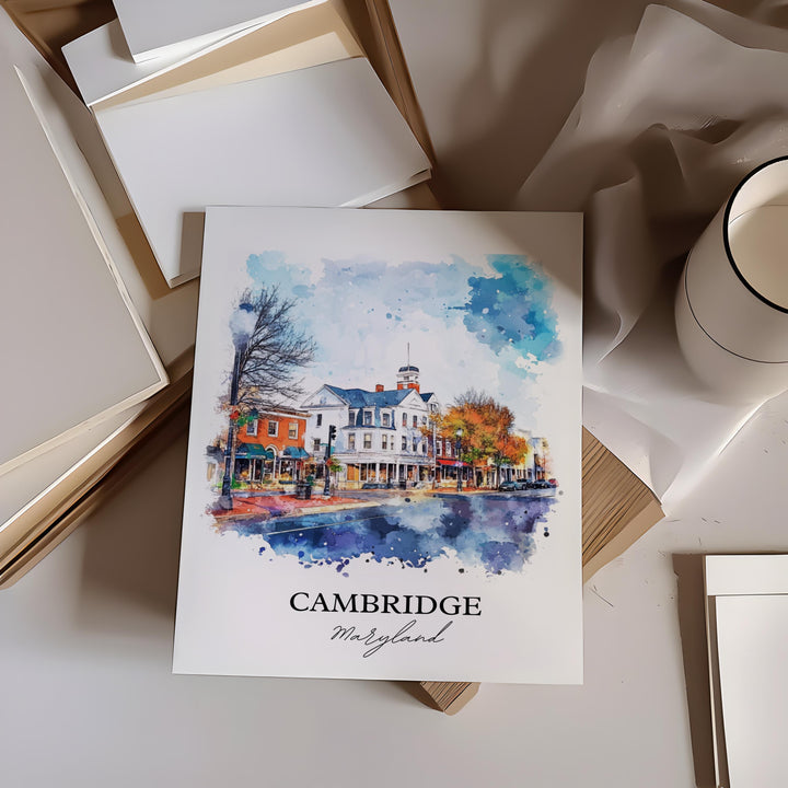 Cambridge MD Wall Art, Cambridge MD Print, Maryland Watercolor Art, Dorchester County Gift, Travel Print, Travel Poster, Housewarming Gift