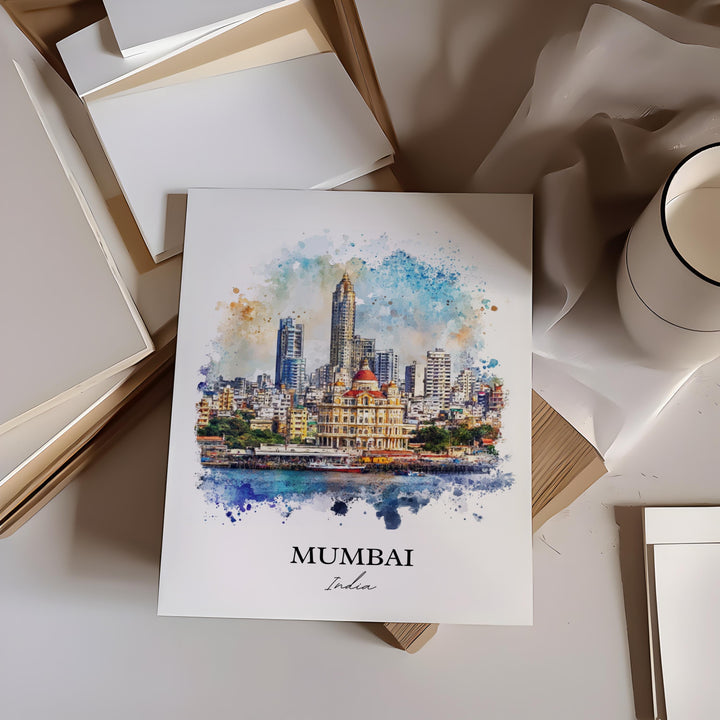 Mumbai Wall Art, Mumbai Skyline Print, India Watercolor Art, Mumbai India Gift, Travel Print, Travel Poster, Housewarming Gift