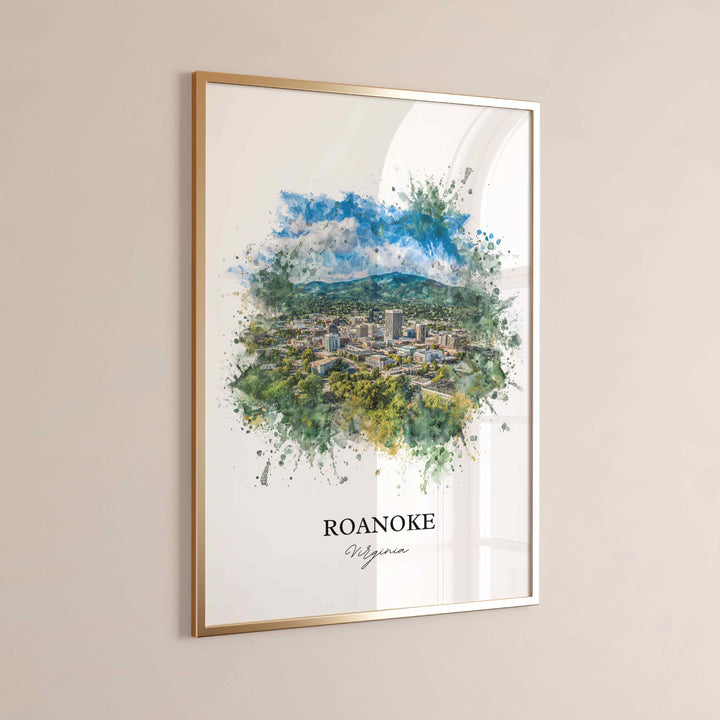 Roanoke VA Wall Art, Roanoke Print, Roanoke Watercolor Art, Roanoke Virginia Gift, Travel Print, Travel Poster, Housewarming Gift