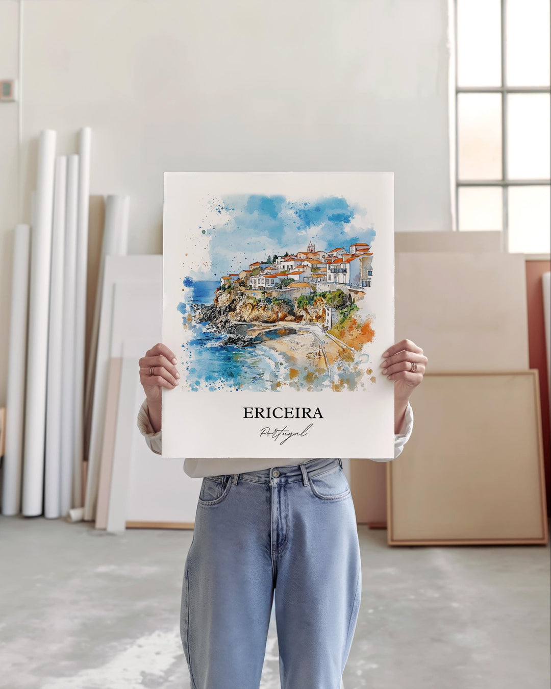 Ericeira Wall Art, Lisbon Print, Portugal Watercolor Art, Ericeira Gift, Travel Print, Travel Poster, Housewarming Gift