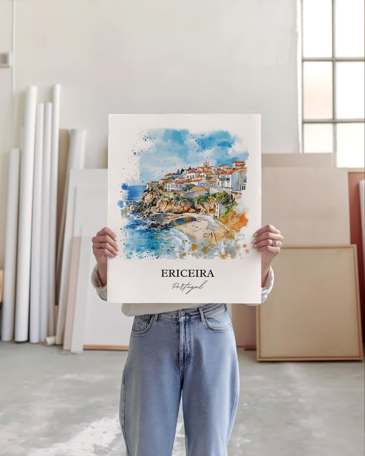Ericeira Wall Art, Lisbon Print, Portugal Watercolor Art, Ericeira Gift, Travel Print, Travel Poster, Housewarming Gift