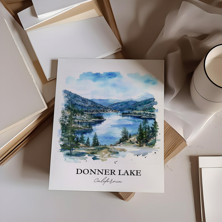 Donner Lake Wall Art, Donner Lake Print, California Watercolor Art, Donner Lake Gift, Travel Print, Travel Poster, Housewarming Gift