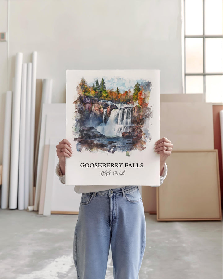 Gooseberry Falls Wall Art, Two Harbors MN Print, Minnesota Watercolor, Gooseberry Falls Gift, Travel Print, Travel Poster, Housewarming Gift