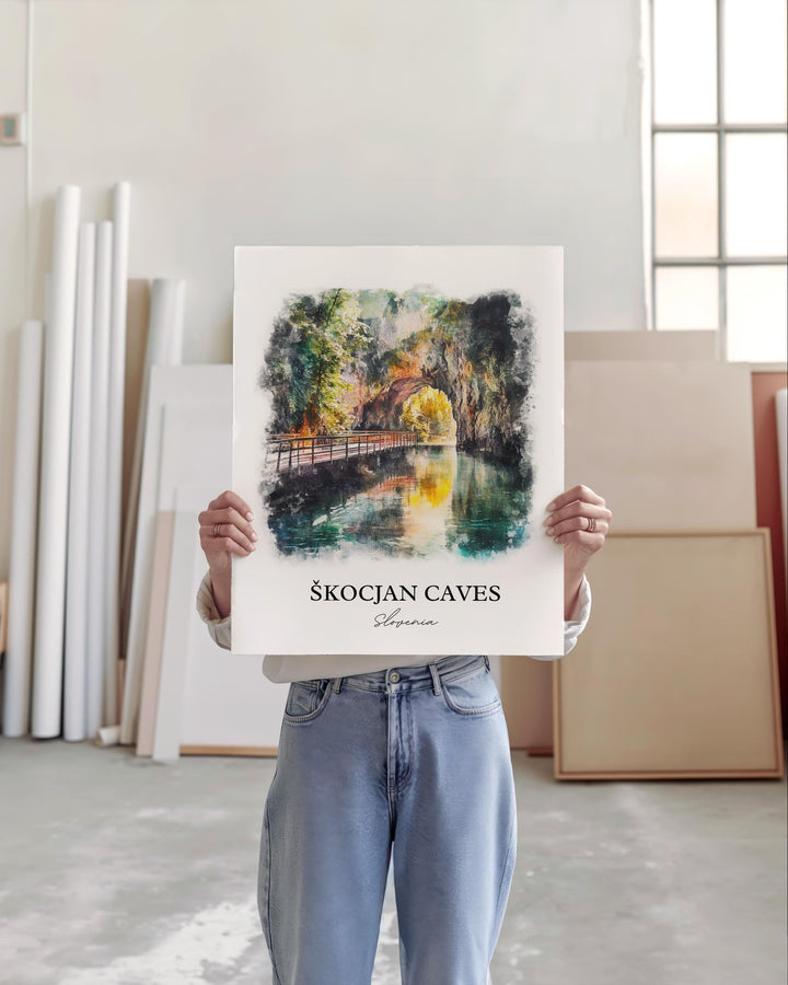 Skocjan Caves Wall Art, Divaca Print, Slovenia Watercolor Art, Skocjan Caves Gift, Travel Print, Travel Poster, Housewarming Gift