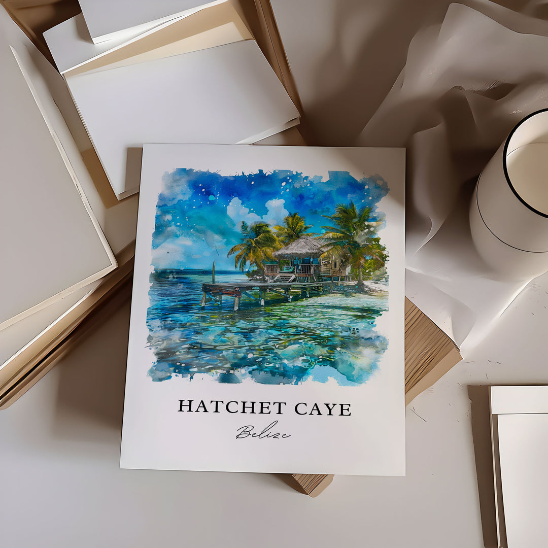 Hatchet Caye Wall Art, Hatchet Caye Print, Hatchet Caye Watercolor, Hatchet Caye Belize Gift, Travel Poster, Housewarming Gift
