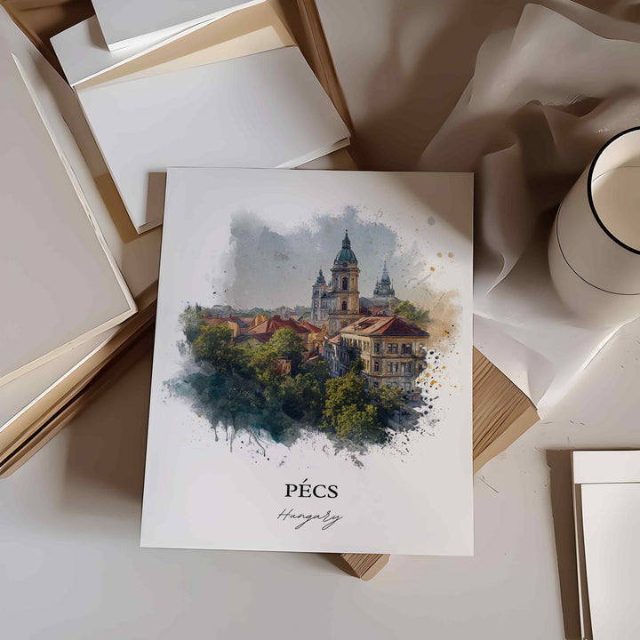 Pecs, Hungary – Watercolor Art Print of Mecsek Mountains