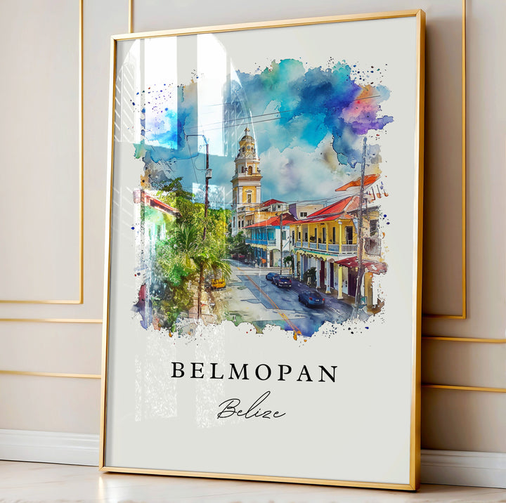 Belmopan watercolor travel art - Belize, Belmopan print, Wedding gift, Birthday present, Custom Text, Perfect Gift