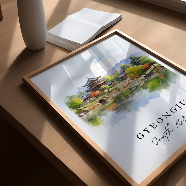 Gyeongju traditional travel art - South Korea, Gyeongju poster, Wedding gift, Birthday present, Custom Text, Personalized Gift