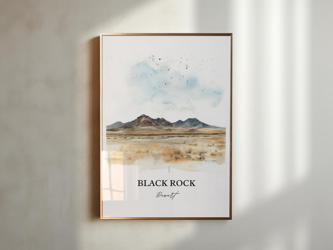 Black Rock Desert Wall Art, Nevada Print, Nevada Watercolor Art, Black Rock Desert Gift, Travel Print, Travel Poster, Housewarming Gift
