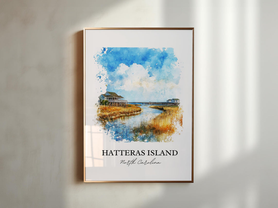 Hatteras Island NC Wall Art, Dare County Print, NC Watercolor Art, Hatteras Island Gift, Travel Print, Travel Poster, Housewarming Gift