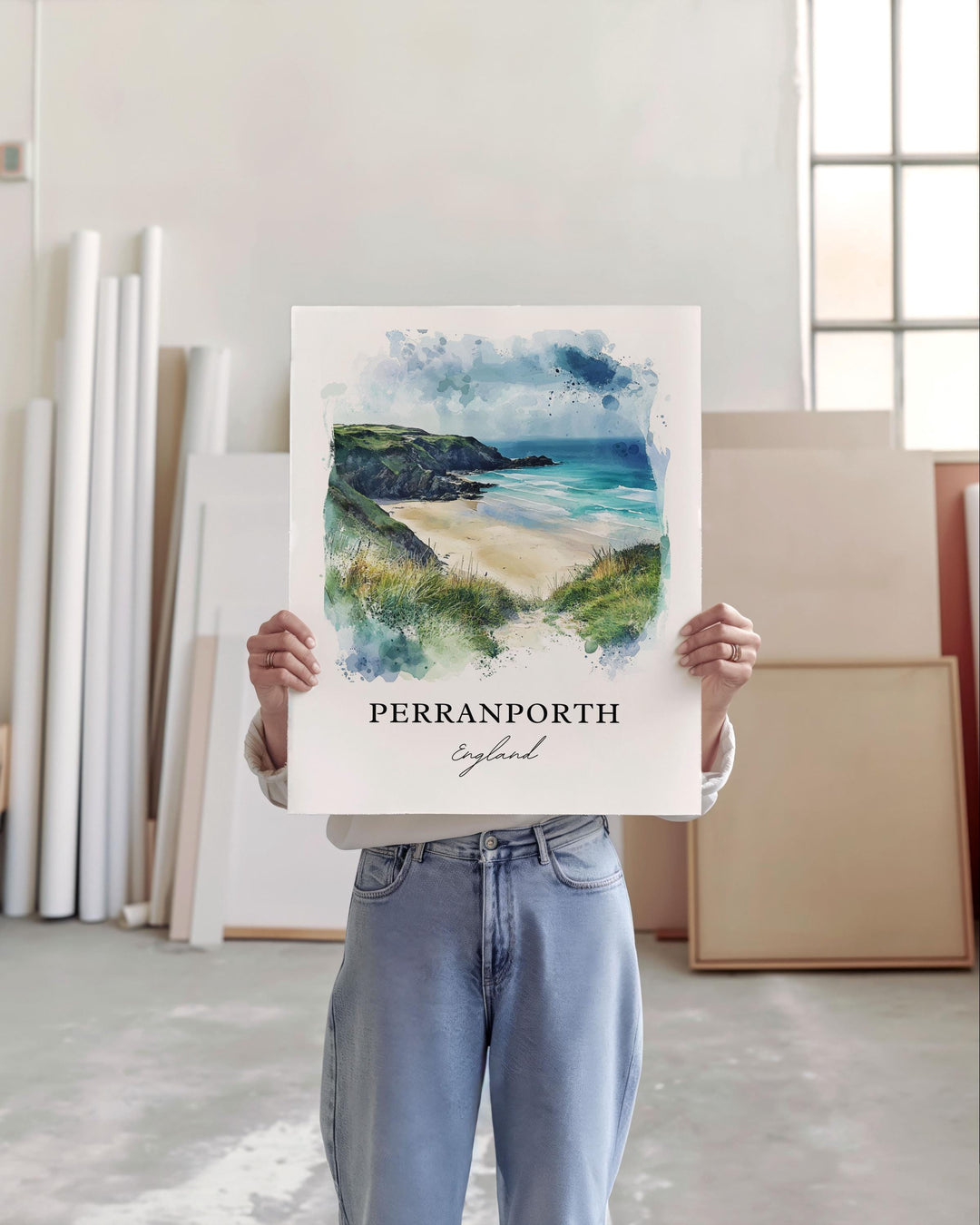 Perranporth Wall Art, Cornwall England Print, Perranporth Watercolor Art, Perranporth Gift, Travel Print, Travel Poster, Housewarming Gift