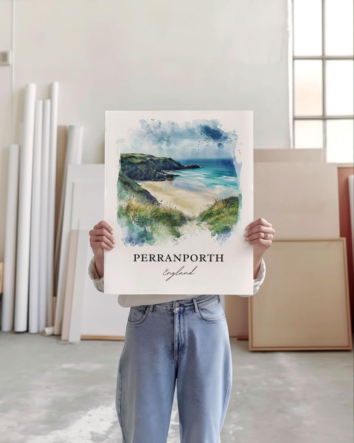 Perranporth Wall Art, Cornwall England Print, Perranporth Watercolor Art, Perranporth Gift, Travel Print, Travel Poster, Housewarming Gift