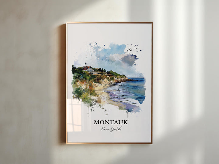 Montauk NY Wall Art, Long Island Print, Montauk Watercolor Art, Montauk NY Gift, Travel Print, Travel Poster, Housewarming Gift