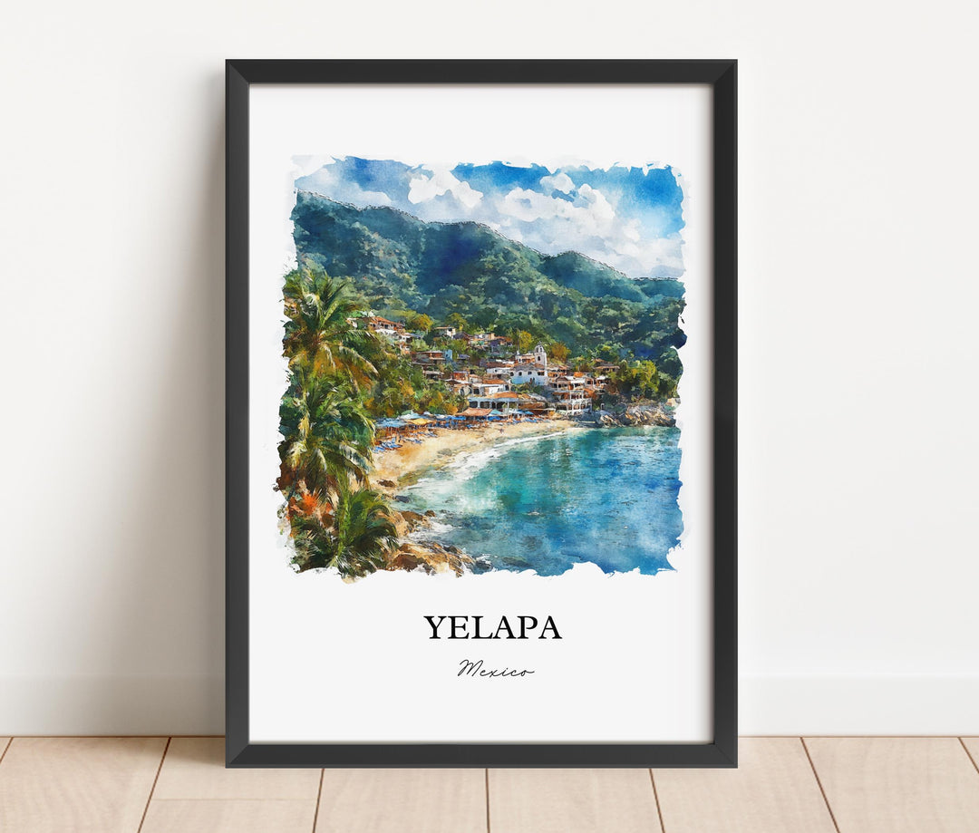 Yelapa Wall Art, Yelapa Mexico Print, Mexico Watercolor Art, Jalisco Gift, Travel Print, Travel Poster, Housewarming Gift