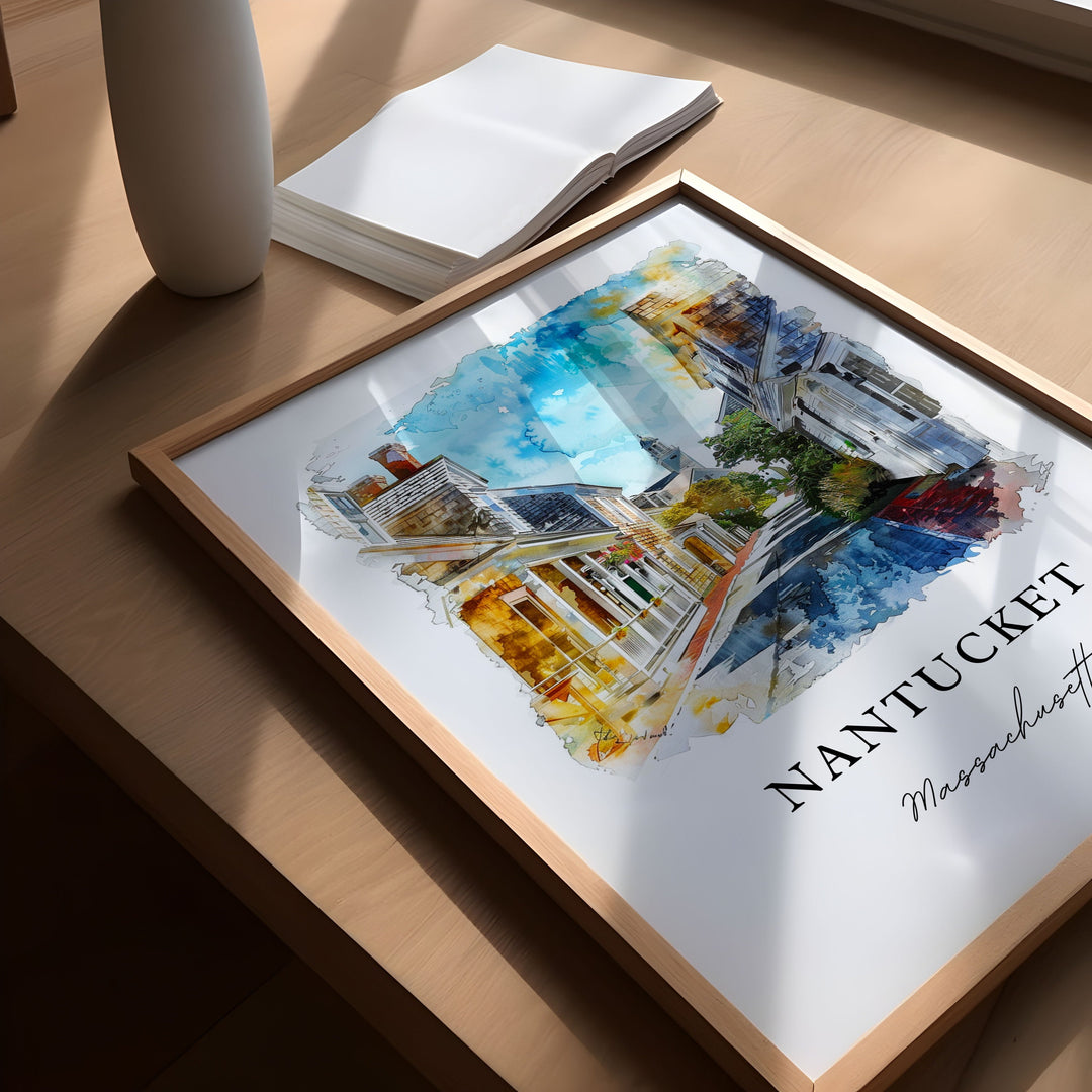 Nantucket MA Wall Art, Nantucket MA Print, Cape Cod Watercolor Art, Nantucket Gift,