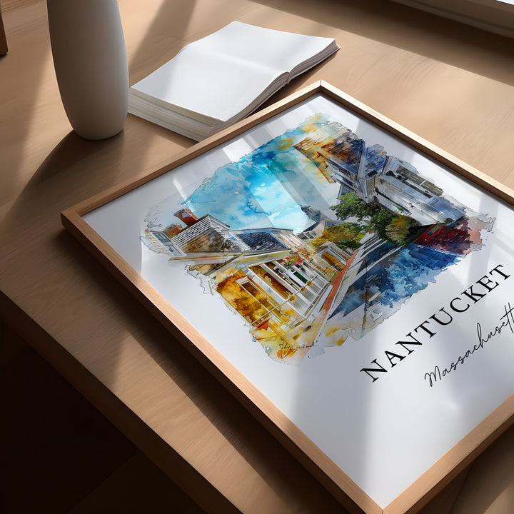 Nantucket MA Wall Art, Nantucket MA Print, Cape Cod Watercolor Art, Nantucket Gift,