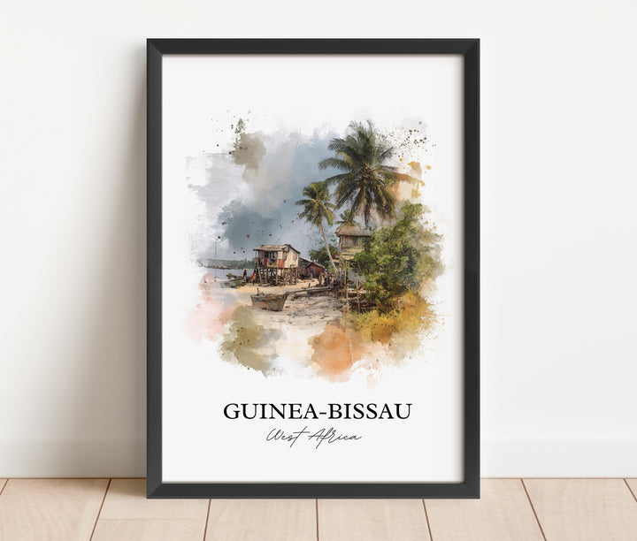 Guinea-Bissau Wall Art, Guinea Print, West Africa Watercolor Art, Guinea-Bissau Gift, Travel Print, Travel Poster, Housewarming Gift