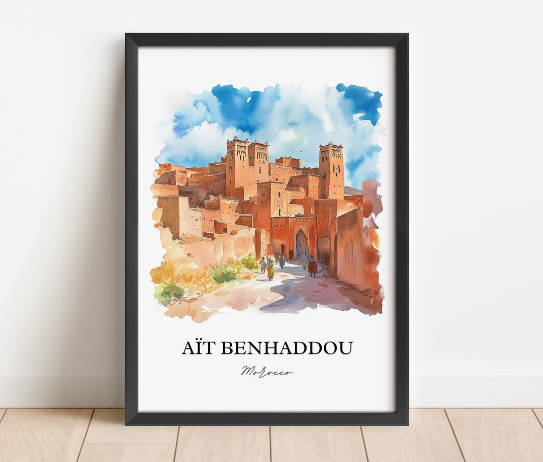 Ait Benhaddou Wall Art, Marrakesh Print, Morocco Watercolor Art, Ait Benhaddou Gift, Travel Print, Travel Poster, Housewarming Gift