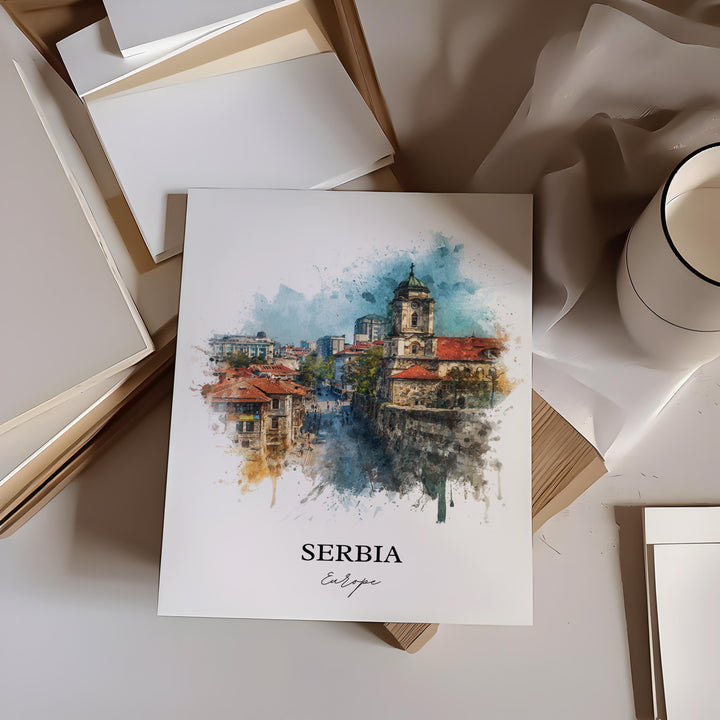 Serbia Wall Art, Serbia Print, Serbia Watercolor Art, Serbian Gift, Travel Print, Travel Poster, Housewarming Gift