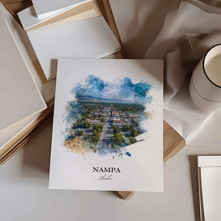 Nampa Idaho Wall Art, Nampa Print, Idaho Watercolor Art, Nampa Idaho Gift, Travel Print, Travel Poster, Housewarming Gift
