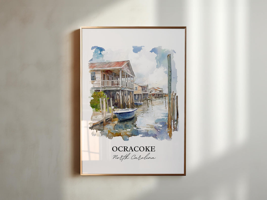 Ocracoke NC Wall Art, Outer Banks Print, Outer Banks NC Watercolor Art, Ocracoke Gift, Travel Print, Travel Poster, Housewarming Gift